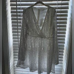 White/Silver sequin mini dress - NEVER WORN